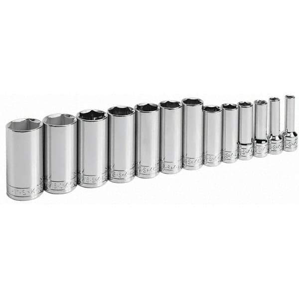 SK - 3/8" Drive Deep Socket Set - 1/4 to 1", Inch Measurement Standard - Apex Tool & Supply