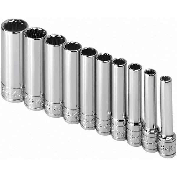 SK - 1/4" Drive Deep Socket Set - 3/16 to 9/16", Inch Measurement Standard - Apex Tool & Supply