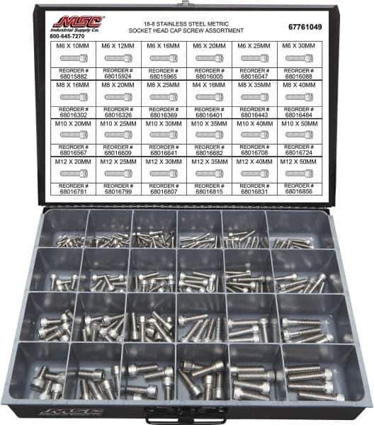 Value Collection - 240 Piece Stainless Steel Socket Head Cap Screws - M6 to M12 Thread, 18-8 - Apex Tool & Supply