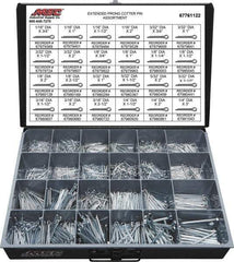 Value Collection - 2,325 Piece, 1/16 to 1/4" Pin Diam, Extended Prong Cotter Pin Assortment - 3/4 to 3" Long, Grade 2 Steel - Apex Tool & Supply