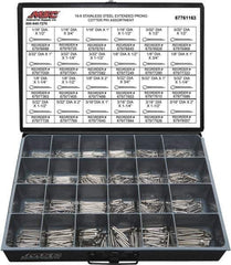 Value Collection - 1,250 Piece, 1/16 to 3/16" Pin Diam, Extended Prong Cotter Pin Assortment - 1/2 to 2" Long, 18-8 Stainless Steel - Apex Tool & Supply