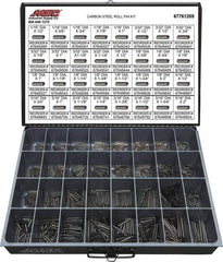 Value Collection - 157 Piece, 1/16 to 3/16" Pin Diam, Spring Pin Assortment - 1/2 to 2" Long, Grade 2 Steel - Apex Tool & Supply