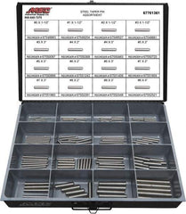 Value Collection - 130 Piece, #0 to #8" Pin Diam, Taper Pin Assortment - 1-1/2 to 4" Long, Grade 2 Steel - Apex Tool & Supply