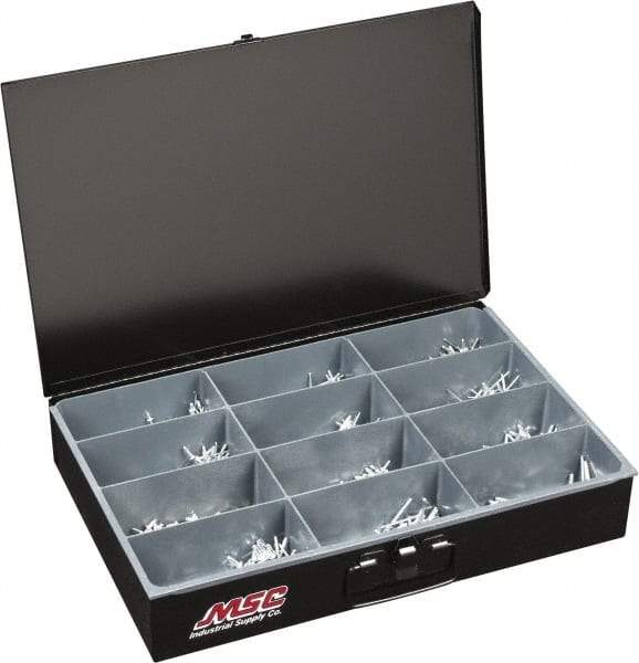 Value Collection - 1,000 Piece, 1/8 to 3/16" Hole Diam, Dome Head, Aluminum Blind Rivet Assortment - 1/8 to 5/8" Length, Steel Mandrel - Apex Tool & Supply
