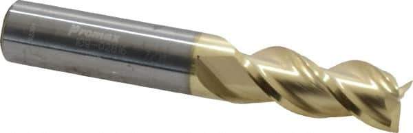 ProMax - 7/16", 1" LOC, 7/16" Shank Diam, 2-3/4" OAL, 3 Flute, Solid Carbide Square End Mill - Single End, ZrN Finish, Spiral Flute, 40° Helix, Right Hand Cut, Right Hand Flute, Series 109 - Apex Tool & Supply