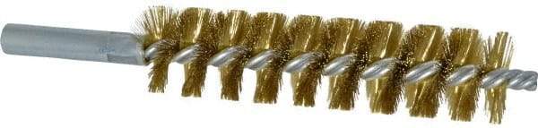 Schaefer Brush - 4" Brush Length, 1" Diam, Double Stem, Single Spiral Tube Brush - 6-1/4" Long, Brass, 12-24 Female Connection - Apex Tool & Supply