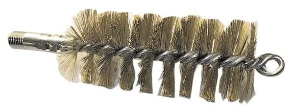 Schaefer Brush - 4-1/2" Brush Length, 3-1/4" Diam, Double Stem, Single Spiral Tube Brush - 8" Long, Brass, 1/4" NPSM Male Connection - Apex Tool & Supply