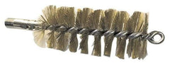 Schaefer Brush - 4-1/2" Brush Length, 3-1/4" Diam, Double Stem, Single Spiral Tube Brush - 8" Long, Brass, 1/4" NPSM Male Connection - Apex Tool & Supply