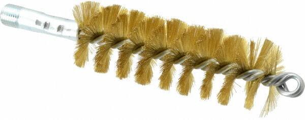 Schaefer Brush - 4-1/2" Brush Length, 1-1/2" Diam, Double Stem, Single Spiral Tube Brush - 8" Long, Brass, 1/4" NPSM Male Connection - Apex Tool & Supply