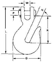 CM - 1/2 Inch Chain Diameter, Grade 80 Clevis Hook - 12,000 Lbs. Load Capacity, 19/32 Inch Inside Diameter, 19/32 Inch Pin Diameter, 19/32 Inch Hook Throat, 3-7/16 Inch Hook Width - Apex Tool & Supply