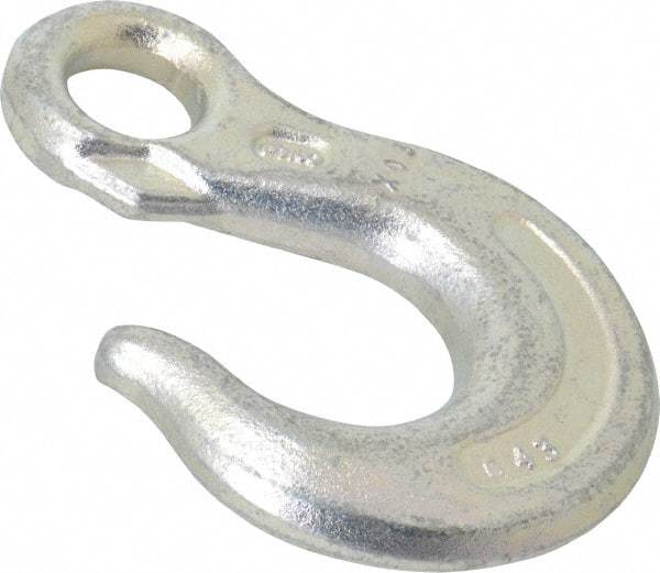 CM - 5,400 Lb Capacity, Chain Grade 43, Carbon Steel Eye Hook - 3-1/4" Reach, 11/16" Eye ID, 3/8" Chain Diam - Apex Tool & Supply