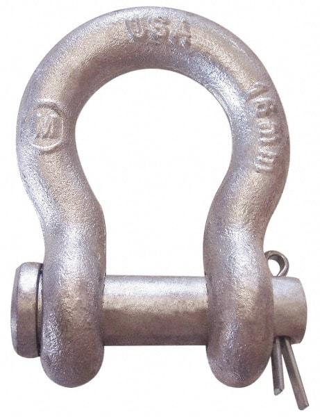 CM - 7/16" Nominal Chain Size, 2 Ton Carbon Steel Loose Anchor Shackle - 7/16" Diam, 1/2" Pin Diam, 1-3/4" High x 23/32" Wide Inside Jaw, 1-5/32" Inside Width, 1-1/8" Max Body Thickness - Apex Tool & Supply