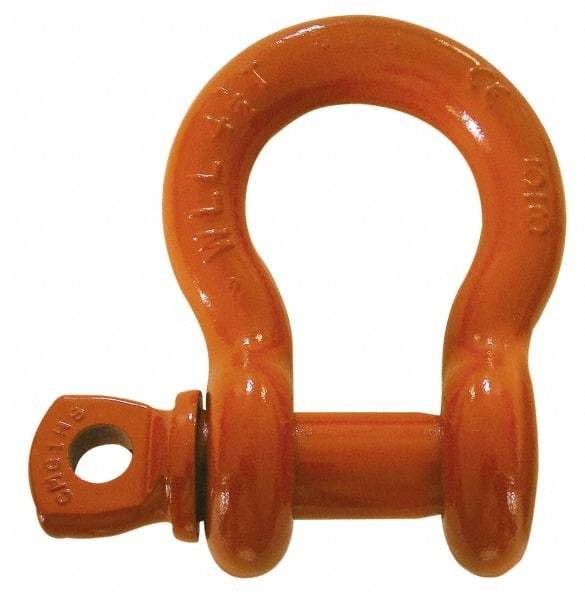 CM - 2" Nominal Chain Size, 43 Ton Alloy Steel Screw Anchor Shackle - 2" Diam, 2-1/4" Pin Diam, 7-3/4" High x 3-1/4" Wide Inside Jaw, 5-3/4" Inside Width, 4-7/8" Max Body Thickness - Apex Tool & Supply