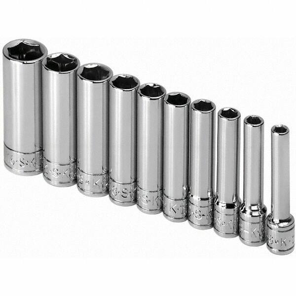 SK - 1/4" Drive Deep Socket Set - 3/16 to 9/16", Inch Measurement Standard - Apex Tool & Supply
