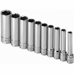 SK - 1/4" Drive Deep Socket Set - 3/16 to 9/16", Inch Measurement Standard - Apex Tool & Supply