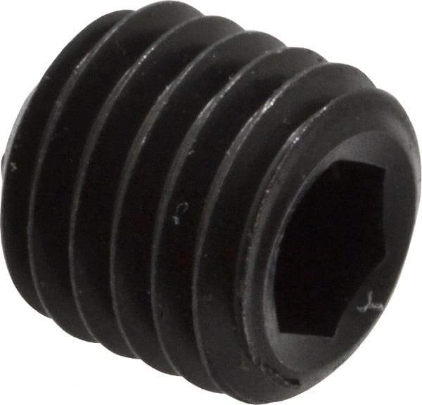 Unbrako - 1/4-28 UNF, 1/4" OAL, Cup Point Set Screw - Grade 8 Alloy Steel, 1/8" Key - Apex Tool & Supply