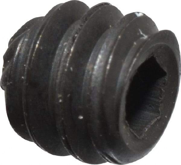 Unbrako - #6-32 UNC, 1/8" OAL, Knurled Cup Point Set Screw - Grade 8 Alloy Steel, 1/16" Key - Apex Tool & Supply