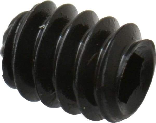Unbrako - #6-32 UNC, 3/16" OAL, Knurled Cup Point Set Screw - Grade 8 Alloy Steel, 1/16" Key - Apex Tool & Supply