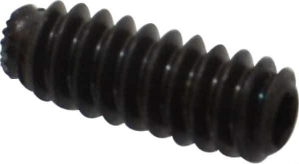 Unbrako - #6-32 UNC, 3/8" OAL, Knurled Cup Point Set Screw - Grade 8 Alloy Steel, 1/16" Key - Apex Tool & Supply