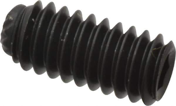 Unbrako - #8-32 UNC, 3/8" OAL, Knurled Cup Point Set Screw - Grade 8 Alloy Steel, 5/64" Key - Apex Tool & Supply