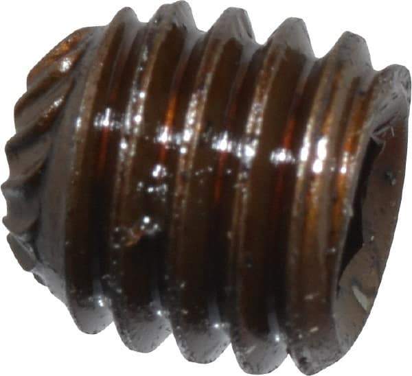 Unbrako - #10-32 UNF, 3/16" OAL, Knurled Cup Point Set Screw - Grade 8 Alloy Steel, 3/32" Key - Apex Tool & Supply
