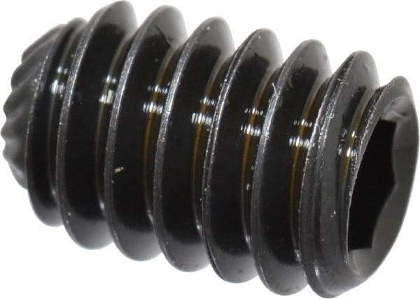 Unbrako - 1/4-20 UNC, 3/8" OAL, Knurled Cup Point Set Screw - Grade 8 Alloy Steel, 1/8" Key - Apex Tool & Supply