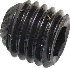 Unbrako - 1/4-28 UNF, 1/4" OAL, Knurled Cup Point Set Screw - Grade 8 Alloy Steel, 1/8" Key - Apex Tool & Supply
