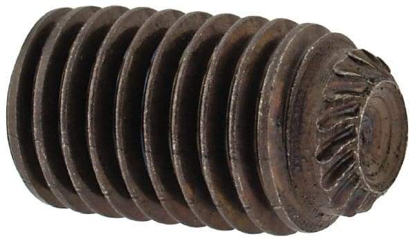 Unbrako - 1/4-28 UNF, 7/16" OAL, Knurled Cup Point Set Screw - Grade 8 Alloy Steel, 1/8" Key - Apex Tool & Supply