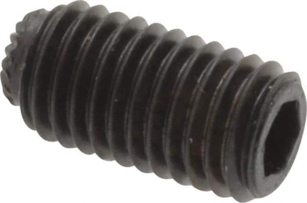 Unbrako - 1/4-28 UNF, 1/2" OAL, Knurled Cup Point Set Screw - Grade 8 Alloy Steel, 1/8" Key - Apex Tool & Supply