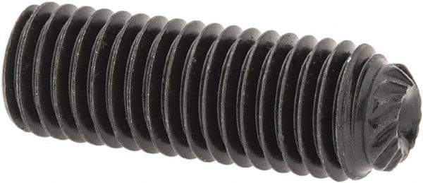 Unbrako - 1/4-28 UNF, 5/8" OAL, Knurled Cup Point Set Screw - Grade 8 Alloy Steel, 1/8" Key - Apex Tool & Supply