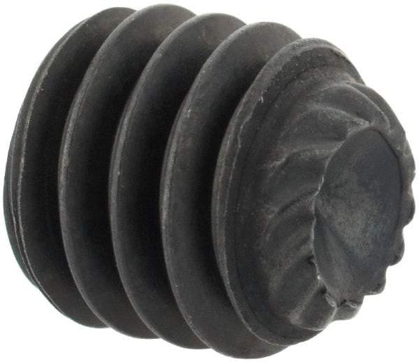 Unbrako - 5/16-18 UNC, 5/16" OAL, Knurled Cup Point Set Screw - Grade 8 Alloy Steel, 5/32" Key - Apex Tool & Supply