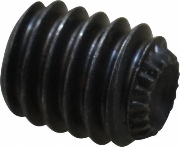 Unbrako - 5/16-18 UNC, 3/8" OAL, Knurled Cup Point Set Screw - Grade 8 Alloy Steel, 5/32" Key - Apex Tool & Supply