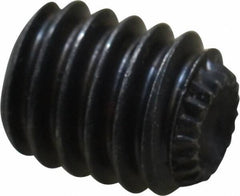 Unbrako - 5/16-18 UNC, 3/8" OAL, Knurled Cup Point Set Screw - Grade 8 Alloy Steel, 5/32" Key - Apex Tool & Supply