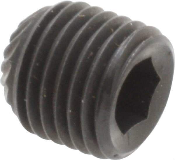 Unbrako - 3/8-24 UNF, 3/8" OAL, Knurled Cup Point Set Screw - Grade 8 Alloy Steel, 3/16" Key - Apex Tool & Supply
