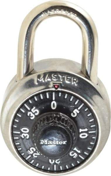 Master Lock - 1-7/8" Body Width, 3/4" Shackle Clearance, Stainless Steel Combination Lock - 9/32" Shackle Diam, 13/16" Shackle Width - Apex Tool & Supply