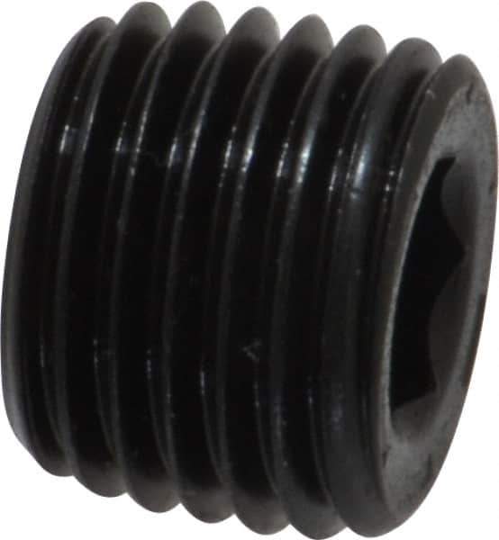 Unbrako - 1/4-18, 13/32" OAL, Alloy Steel Socket Pressure Plug - 7/8" Taper per Foot, 1/4" Hex Key - Apex Tool & Supply