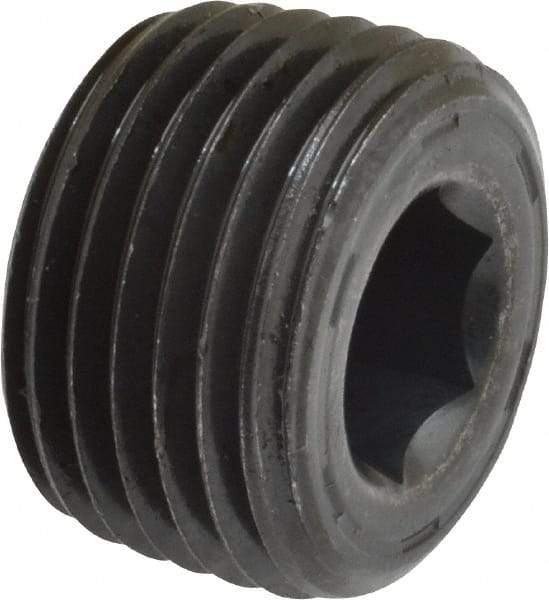 Unbrako - 1/2-14, 17/32" OAL, Alloy Steel Socket Pressure Plug - 7/8" Taper per Foot, 3/8" Hex Key - Apex Tool & Supply