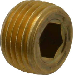 Unbrako - 1/8-27, 1/4" OAL, Brass Socket Pressure Plug - 7/8" Taper per Foot, 3/16" Hex Key - Apex Tool & Supply