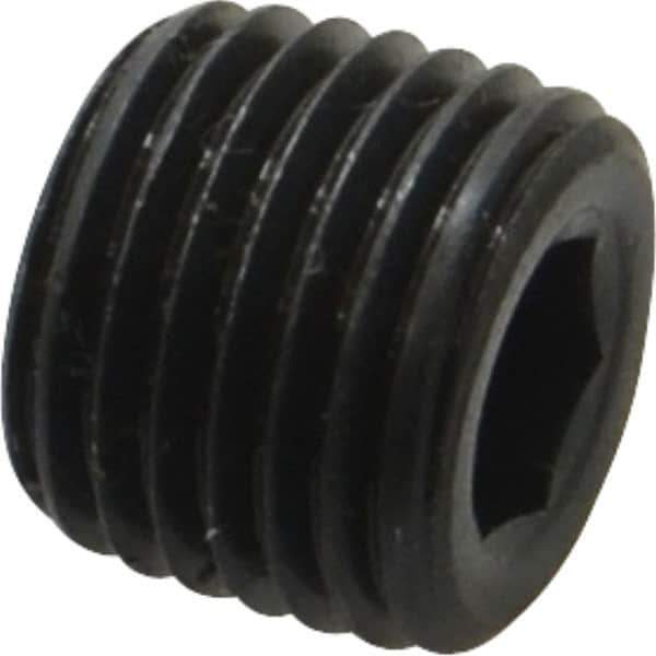 Unbrako - 1/4-18, 7/16" OAL, Alloy Steel Socket Pressure Plug - 3/4" Taper per Foot, 1/4" Hex Key - Apex Tool & Supply