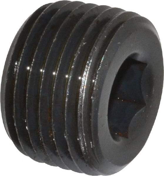 Unbrako - 1/2-14, 9/16" OAL, Alloy Steel Socket Pressure Plug - 3/4" Taper per Foot, 3/8" Hex Key - Apex Tool & Supply
