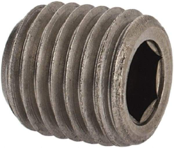 Unbrako - 1/16-27, 5/16" OAL, Stainless Steel Socket Pressure Plug - 3/4" Taper per Foot, 5/32" Hex Key - Apex Tool & Supply