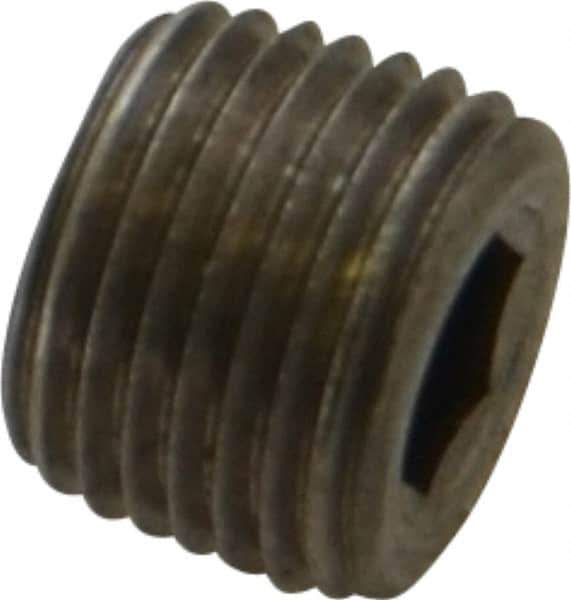 Unbrako - 1/8-27, 5/16" OAL, Stainless Steel Socket Pressure Plug - 3/4" Taper per Foot, 3/16" Hex Key - Apex Tool & Supply