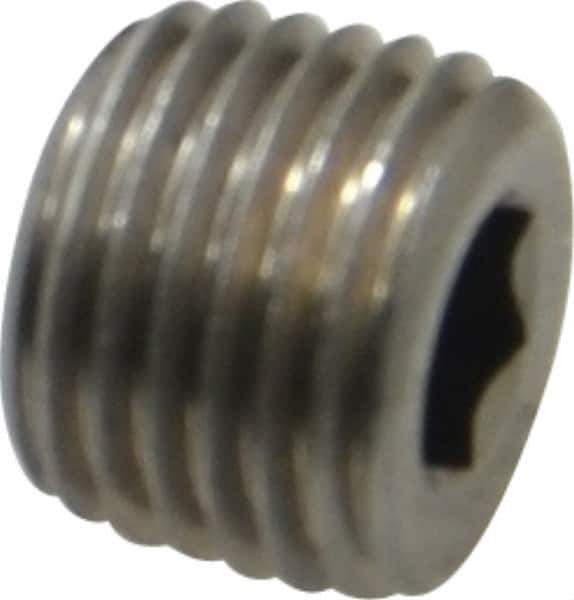 Unbrako - 1/4-18, 7/16" OAL, Stainless Steel Socket Pressure Plug - 3/4" Taper per Foot, 1/4" Hex Key - Apex Tool & Supply
