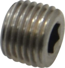 Unbrako - 1/4-18, 7/16" OAL, Stainless Steel Socket Pressure Plug - 3/4" Taper per Foot, 1/4" Hex Key - Apex Tool & Supply