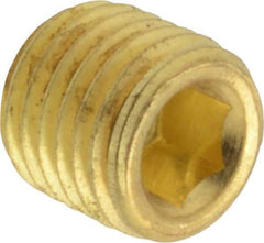 Unbrako - 1/16-27, 5/16" OAL, Brass Socket Pressure Plug - 3/4" Taper per Foot, 5/32" Hex Key - Apex Tool & Supply
