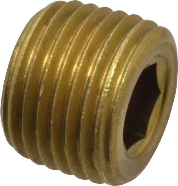 Unbrako - 1/8-27, 5/16" OAL, Brass Socket Pressure Plug - 3/4" Taper per Foot, 3/16" Hex Key - Apex Tool & Supply
