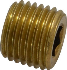 Unbrako - 1/4-18, 7/16" OAL, Brass Socket Pressure Plug - 3/4" Taper per Foot, 1/4" Hex Key - Apex Tool & Supply