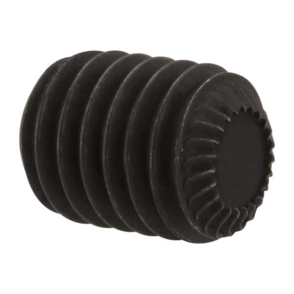Unbrako - M8, 10mm OAL, Knurled Cup Point Set Screw - Grade 45H Alloy Steel, 4mm Key - Apex Tool & Supply