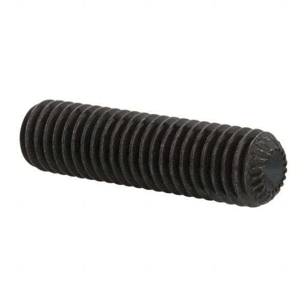 Unbrako - M8, 30mm OAL, Knurled Cup Point Set Screw - Grade 45H Alloy Steel, 4mm Key - Apex Tool & Supply