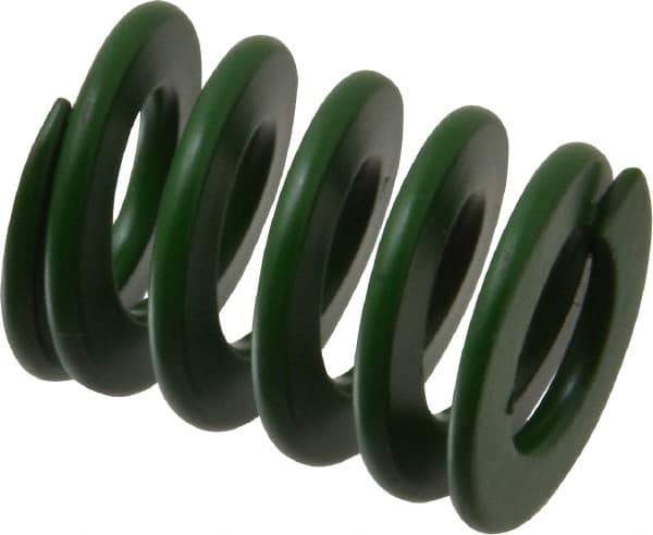 Associated Spring Raymond - 25mm Hole Diam, 12.5mm Rod Diam, 1-1/4" Free Length, Green Die Spring - 1003.8 N Max Deflection, 12.5mm Max Deflection, Light Duty, Chromium Alloy Steel - Apex Tool & Supply